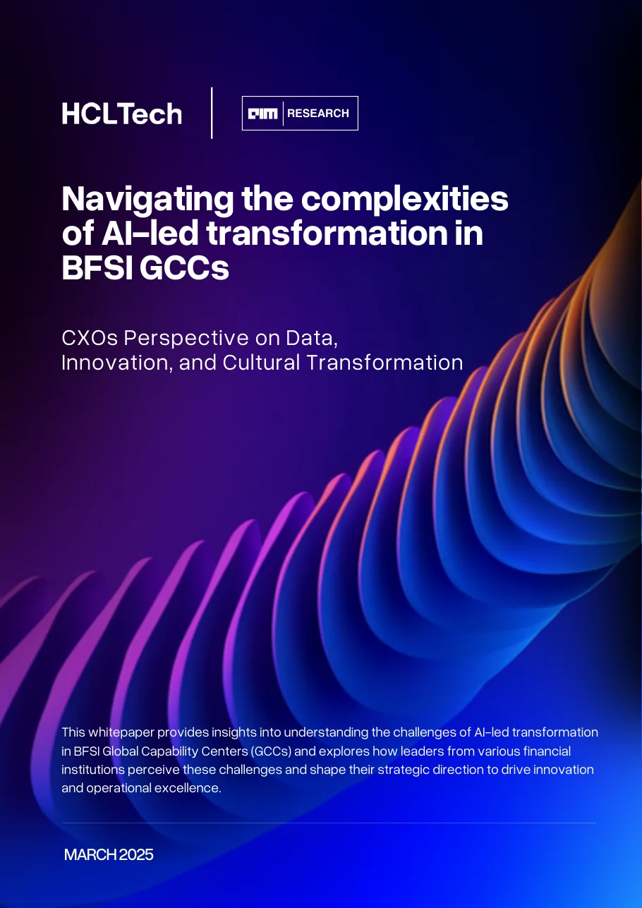 Navigating the complexities of AI-led transformation in BFSI GCCs — Whitepaper cover